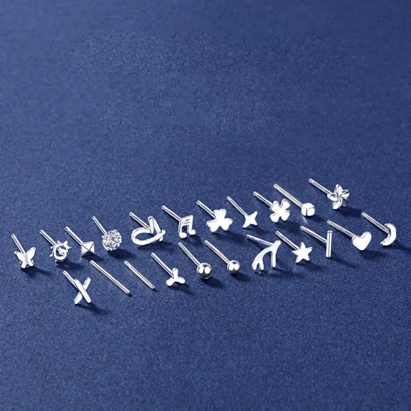 Wholesale Various Styles Mini S999 Sterling Silver Star Moon Heart Butterfly Stud Earring for Girl