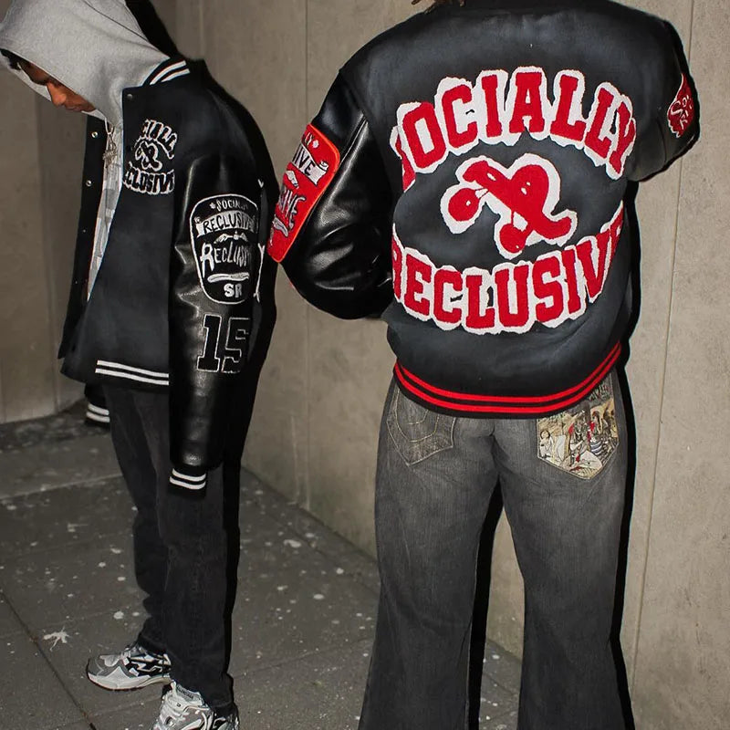 Custom Leather Sleeve Embroidery Chenille Varsity Jacket Letter Patchwork Letterman Varsity Bomber Jacket for Men