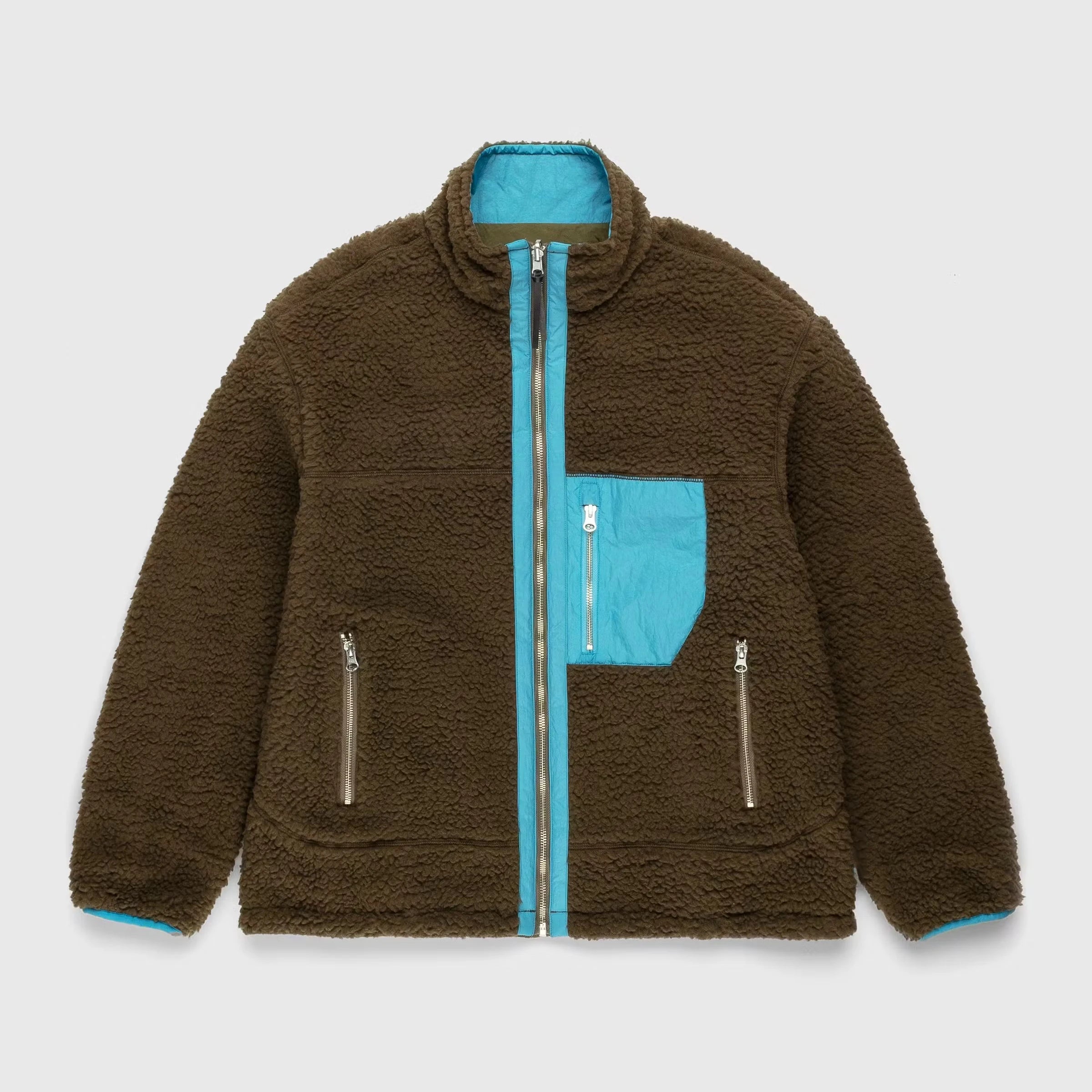 New Coming Spring Men's Regular Fit Reversible Polar Fleece Stand Collar Zip-Up Jacket OEM Service Color Blocked