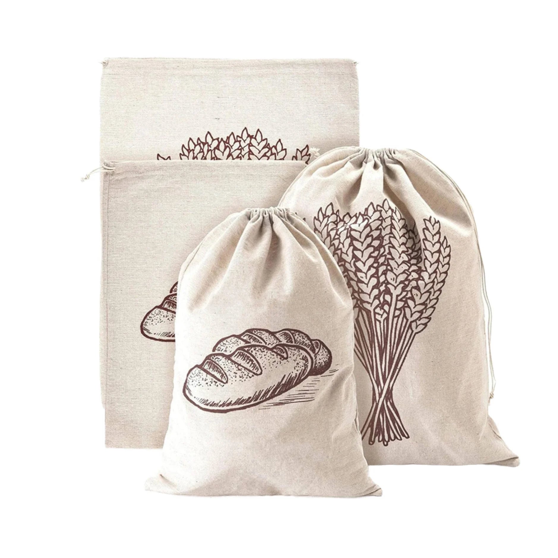 Custom Print Homemade Eco Friendly Food Storage Reusable Organic Canvas Cotton Linen Bread Bag
