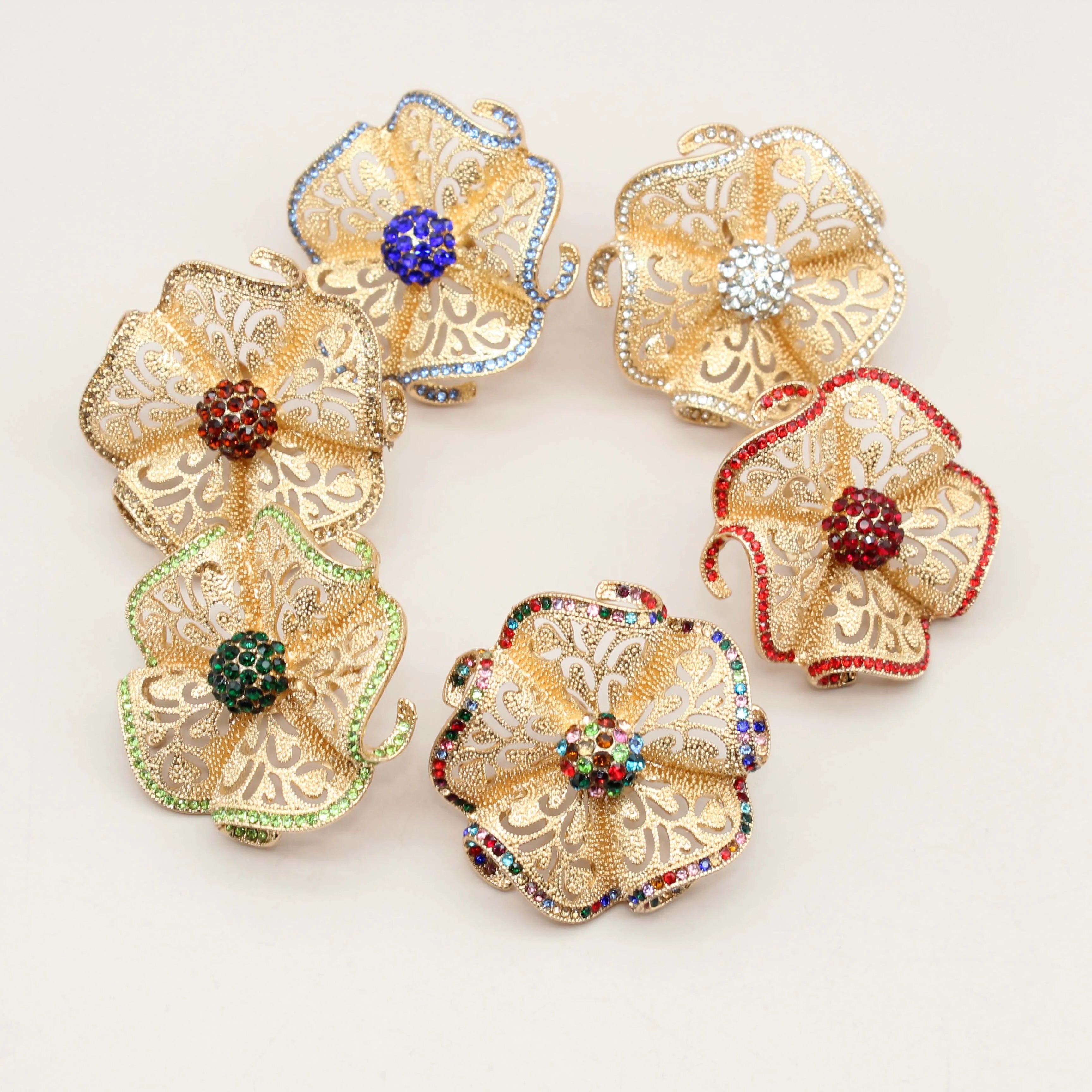 Jachon 2023 New Crystal Ring Big Hollow Flower Ring for Women Vintage Exaggerate Adjustable Ring