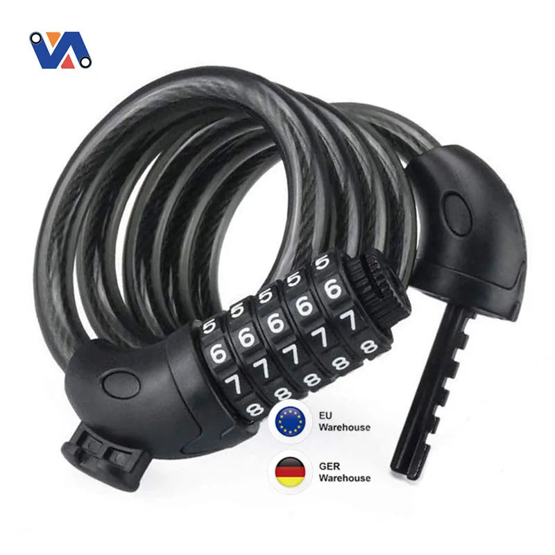 New Image Bike Lock 5 Digit Code Combination Bicycle Security Lock 1000 mm X 12 mm Steel Cable Spiral Bike Cycle Motorbike Lock