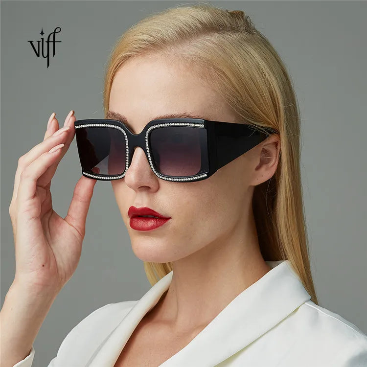 VIFF Fashion Oversized Eyewear HP20020 Factory Wholesale Women Square Oversized Sunglasses With Rhinestone
