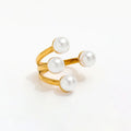High End 18K Gold Plated Four Pearls Open Rings Stainless Steel Jewelry Trendy Finger Ring