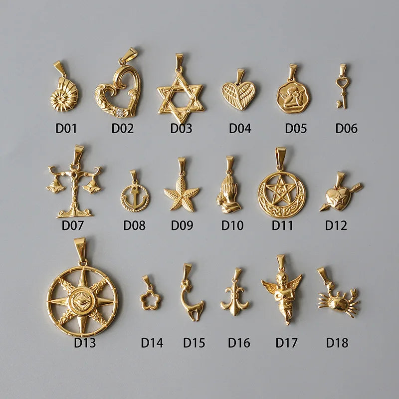 Dreamshow Earring Charms Hot Selling Stainless Steel Heart Angle Starfish Crab Moon Necklace Charms for Jewelry Making