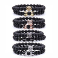 Black Matte Onyx Bead Bracelets for Men Charm Crown Fox Head Animal Chakras Aromatherapy Essential Oil Gemstone Jewelry