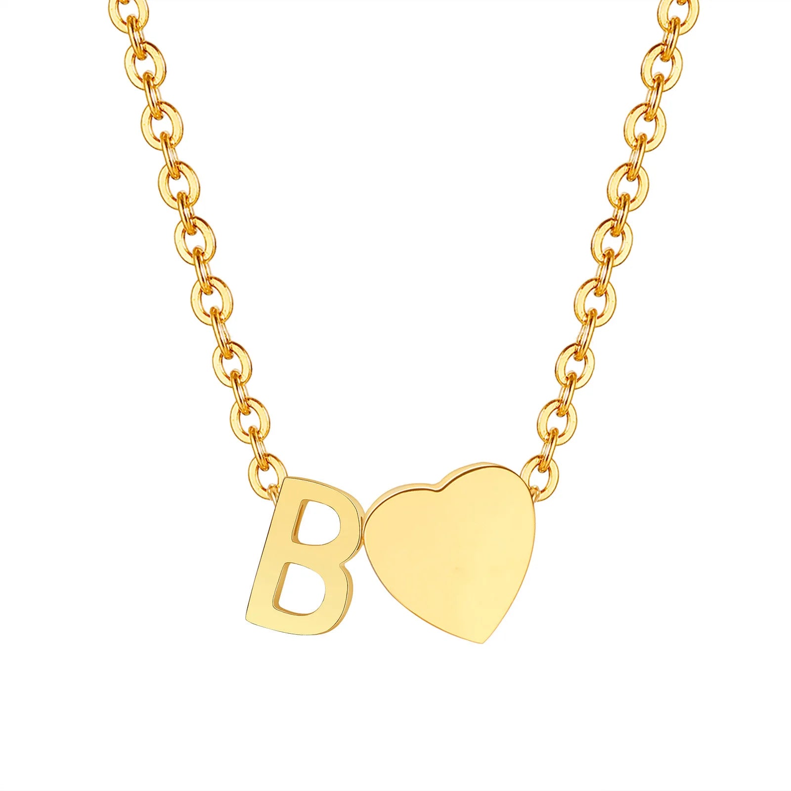 Customize Stainless Steel 18K PVD Gold Anti Tarnish Alphabet Name Initial Jewelry Initial Charms Heart Initial Pendant Necklace