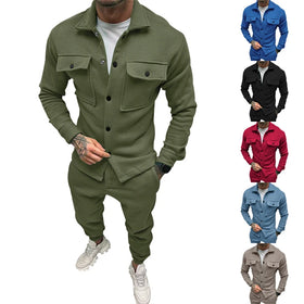 Mens Clothing Casual Two Piece Pants Sets Fall Winter Suede Jacket and Pants Set Men Outfit Tracksuit Mens 2 Piece Sets