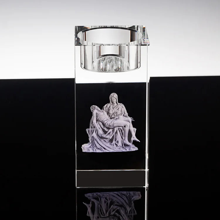 Small Bridge Professional Factory Customize Handmade Home Decoration Tealight 3D Engraved Crystal Glass Candlestick