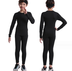 Boys Girls Athletic Base Layer Football Shirt & Pants Long Sleeve Sports Soccer Tights Underwear Set 2pcs Thermal for Kids