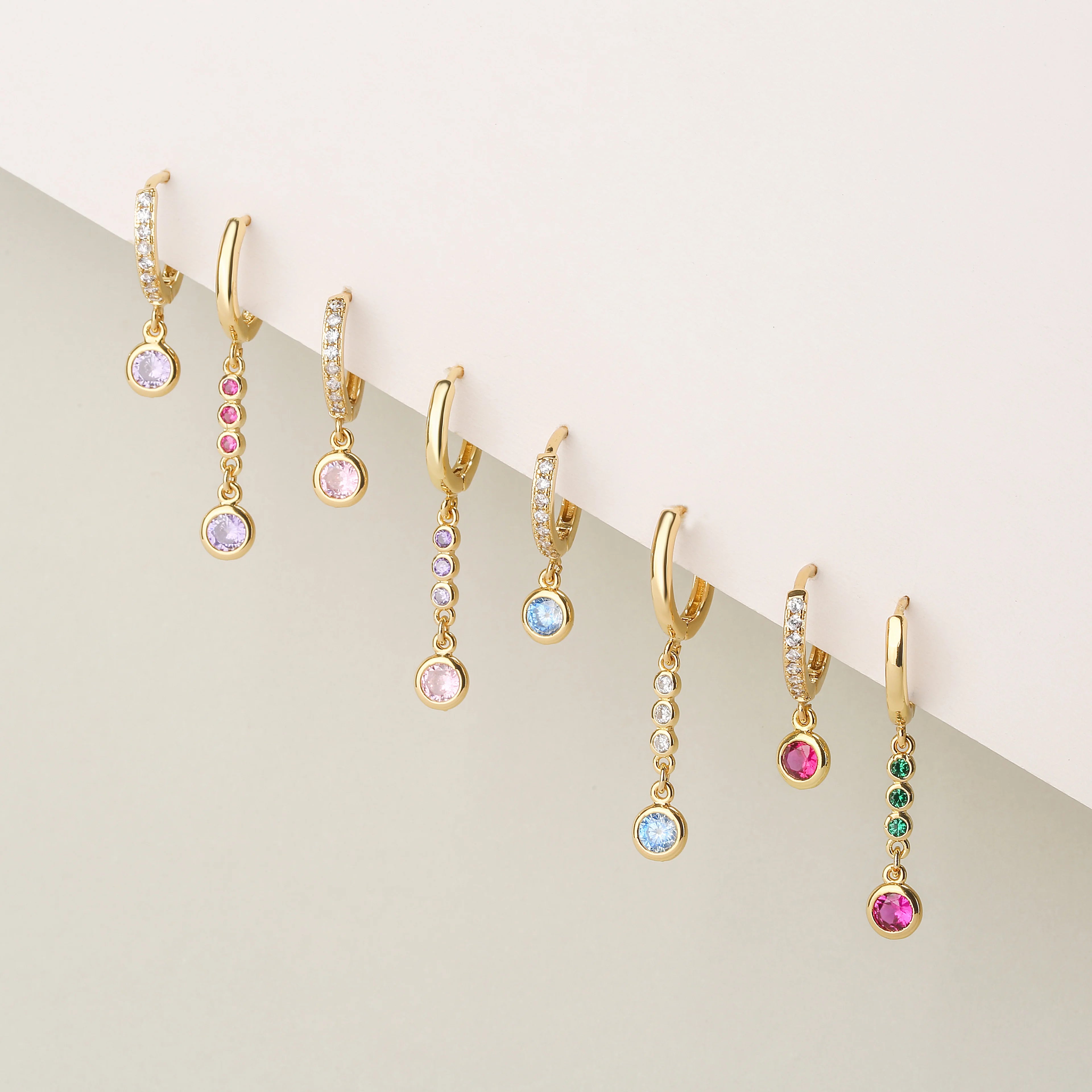 Classic Design Round Gemstone Pendant Plated Hoop Earrings Gold Ready to Ship Elegant 18K Stone Party Earrings Brass Zircon