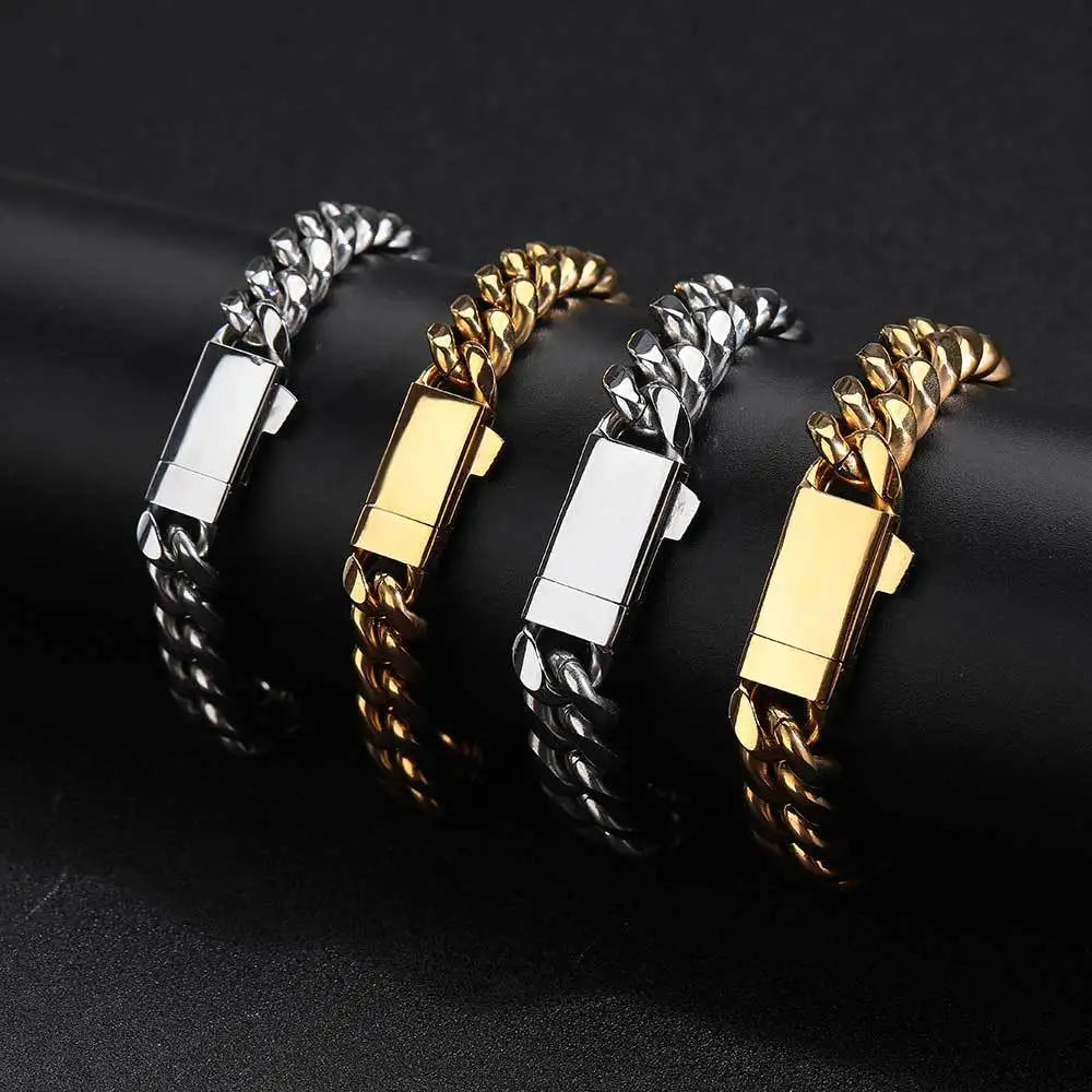 VEROMCA  Men's Hip Hop 18K Gold Plated Stainless Steel Fashionable Cubic Chain Link Men Bracelet