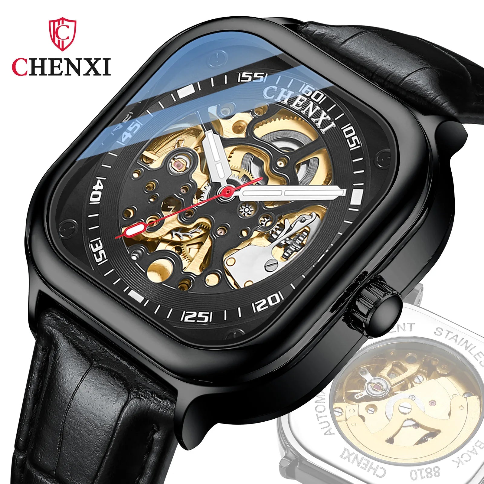 Chenxi Watch 8810 Mens Automatic Mechanical Watches Leather Simple Business Waterproof Wristwatches Men Watch Relogio Masculino
