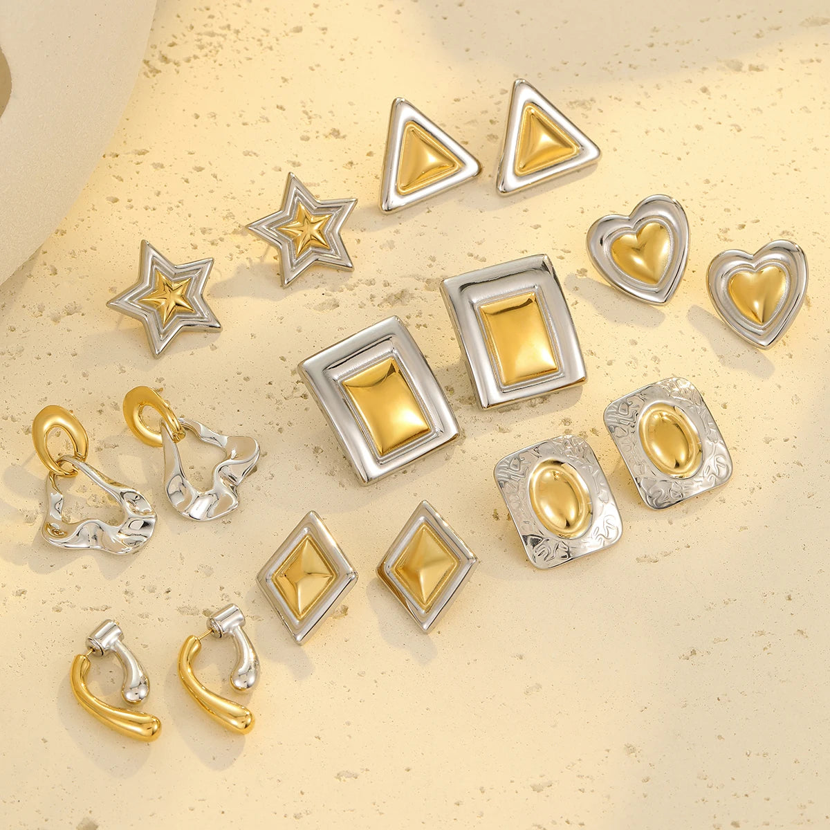 Fashionable Light Luxury Heart Geometric Square Titanium Steel Earrings Five-Pointed Star Stainless Steel Earrings