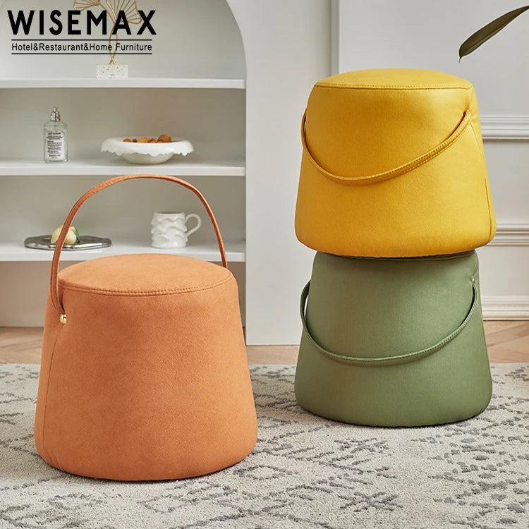 WISEMAX FURNITURE Modern Design Shoe Stool Lamb Wool Sofas Ottoman Home Decor Small Chair Leather Teddy Round Ottoman Stool