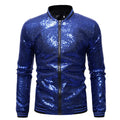 Men's New Fashion Solid Color Bling Bling Cardigan Sequin Stand Collar Long Sleeve Zipper Jacket for Casual Party and Dance