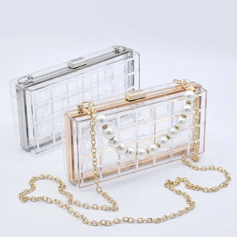 Hot Sale Summer Ladies Transparent Boxed Purse Crossbody Handbag Trendy Women clear Acrylic Evening Clutch Bag