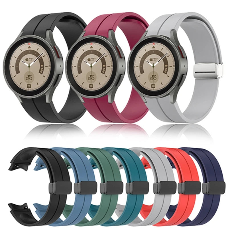 Adjustable Orange Silicone Strap for Samsung Galaxy Watch 5 Pro Band Foldover Clasp for Watch 4 Classic Women's Watch Bracelets