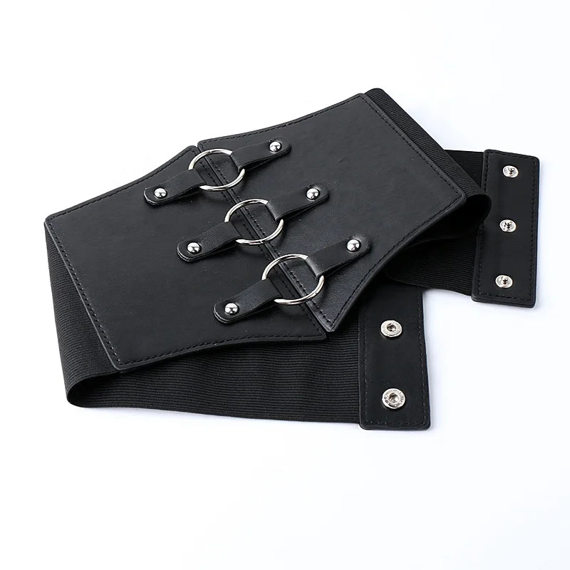 High-Grade Elastic Ladies Waist Seal Fashion Thin Decorative Wide PU Leather Belt Western Style with Alloy Steel Buckle