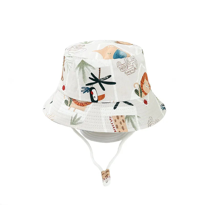 100% Cotton Wholesale Customized Adjustable Kids Sun Hat UV Protection Summer Kids Wide Brim Hat Sunshade Bucket Hat