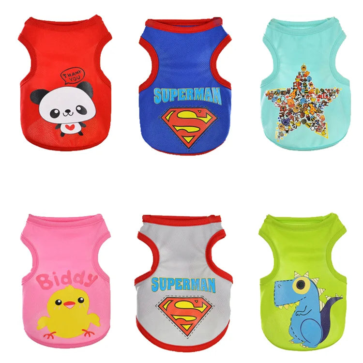 Wholesale Dog Clothes Vendors Cat Clothes Breathable Cute Summer Thin Teddy Dog Cartoon Pet  Designer Vest Pet Clothes