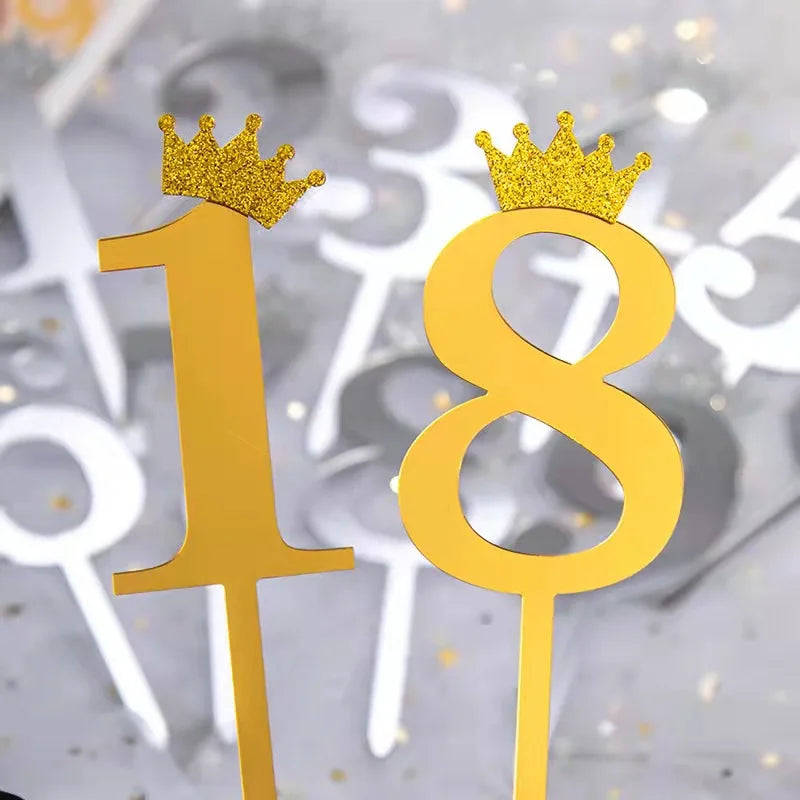 2022 Popular Gold/Silver Glitter Paper Crown Cake Topper Big/Small Size Number 0-9 for Christmas and Ramadan
