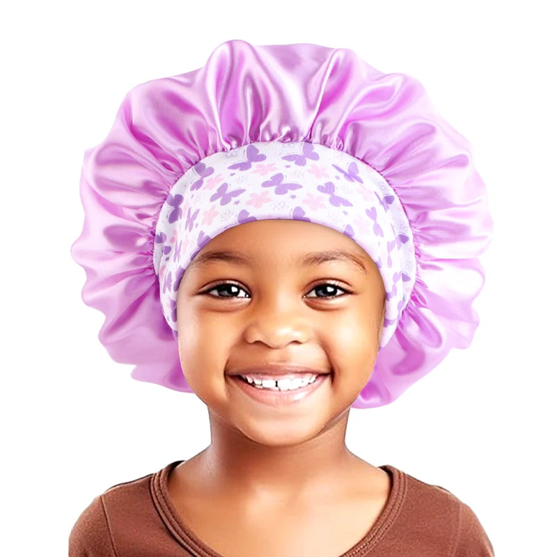 Wholesale Kids Printing Stretchy Hair Bonnet Night Sleep Cap Wide Band Satin Bonnets