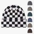 Custom Classic Winter Soft Warm Unisex Argyle Cuffed Plaid Knitted Jacquard Skull Checkered Cuff Beanie Hat