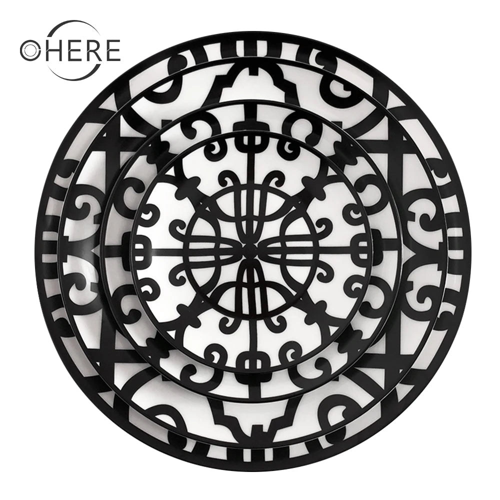 Ohere Nordic Modern Elegant Handmade Black Plate for Dinner Event Safe Sublimation Printing Ceramic Dish Factory Direct