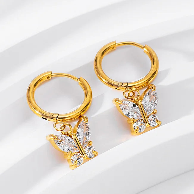 Hypoallergenic 18K Gold PVD Plated Stainless Steel Trendy Geometric Butterfly Design Stud Earring for Women Waterproof Jewelry