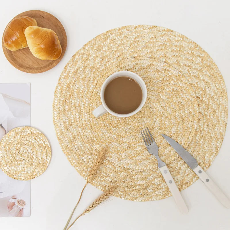 Natural Straw Woven Placemat Wholesale Christmas Decorations Fashion Cup Tableware Mats Table Mats Wheat Straw Woven Placemats