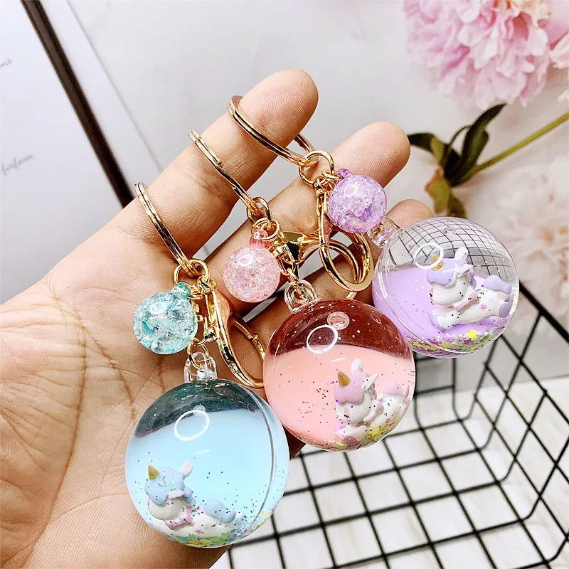 SEZZLE Oil Unicorn Ball UV Printed 3.5cm*5cm Car Keychain Floats Liquid Water Key Charms
