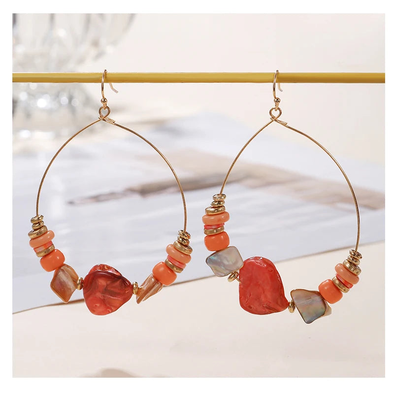HOVANCI Bohemian Ethnic Style Statement Large Circle Acrylic Beaded Hook Earrings Handmade Geometric Colorful Beads Drop Earring