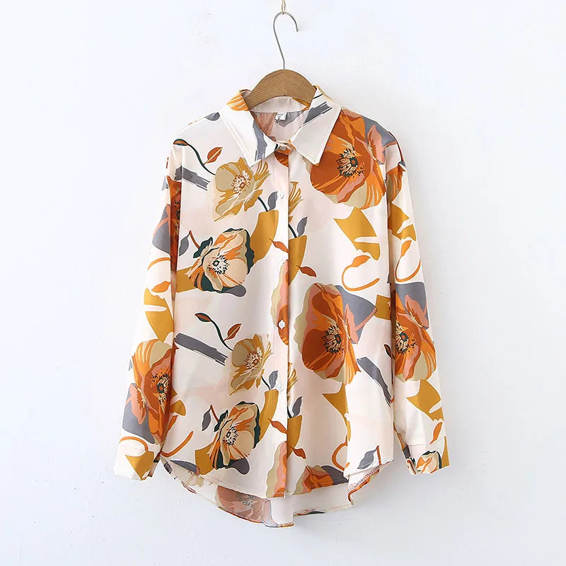 RNSHANGER Fashion Casual Summer Shirts for Women Vintage Long Sleeve Streetwear Print Ladies Blouse Y2k Women Shirts