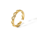 Ins Fashionable Stainless Steel 18K Gold Plated White Cubic Zircon Adjustable Open Rings for Women
