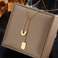 Stainless Steel Square Pins Pendant Necklace Bracelet Set Women Fashion Adjustable Curb Cuban Chain Necklace Men Jewelry