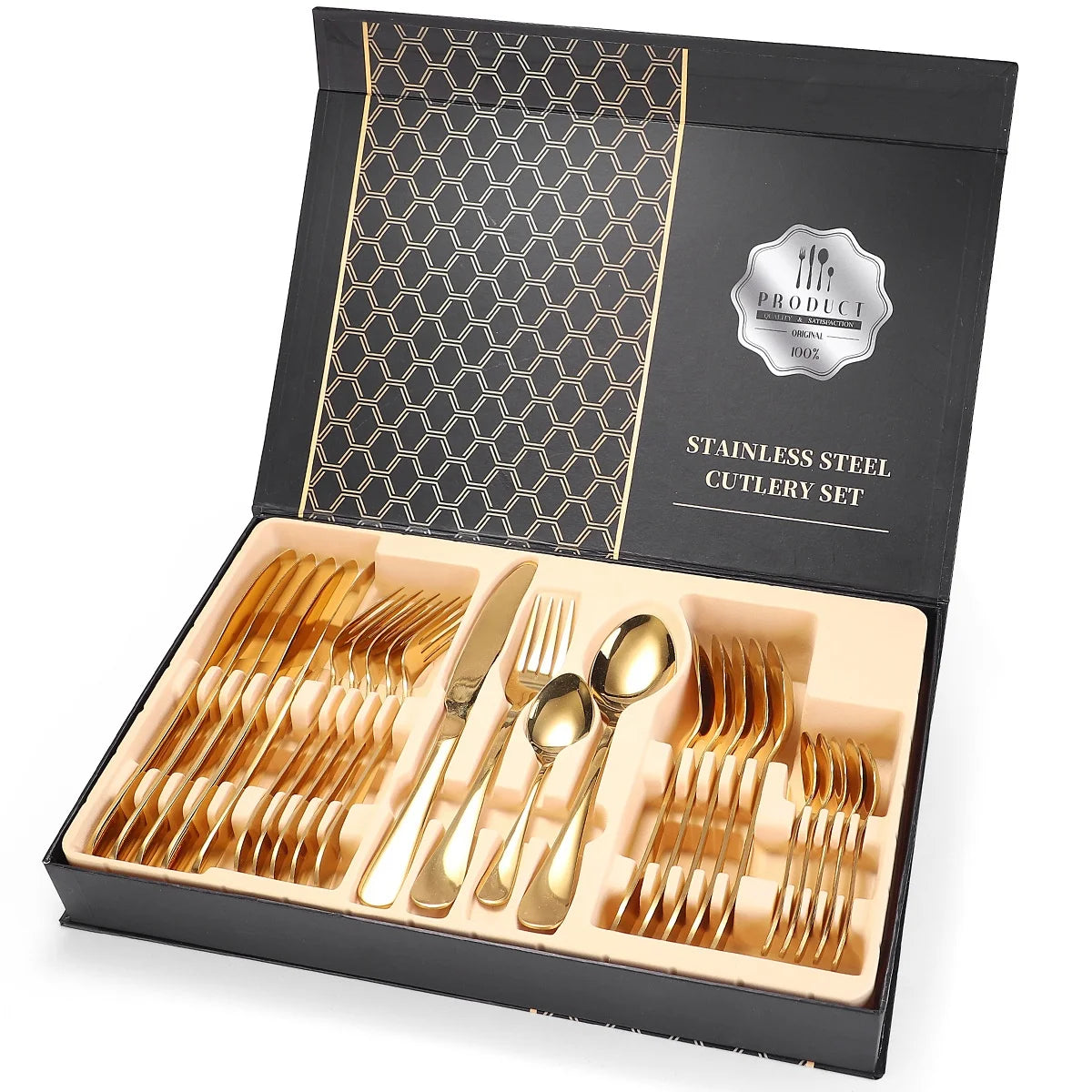 Silver Black Rose Gold Eco-Friendly 24-Piece Stainless Steel Bulk Cutlery Flatware Set for Wedding