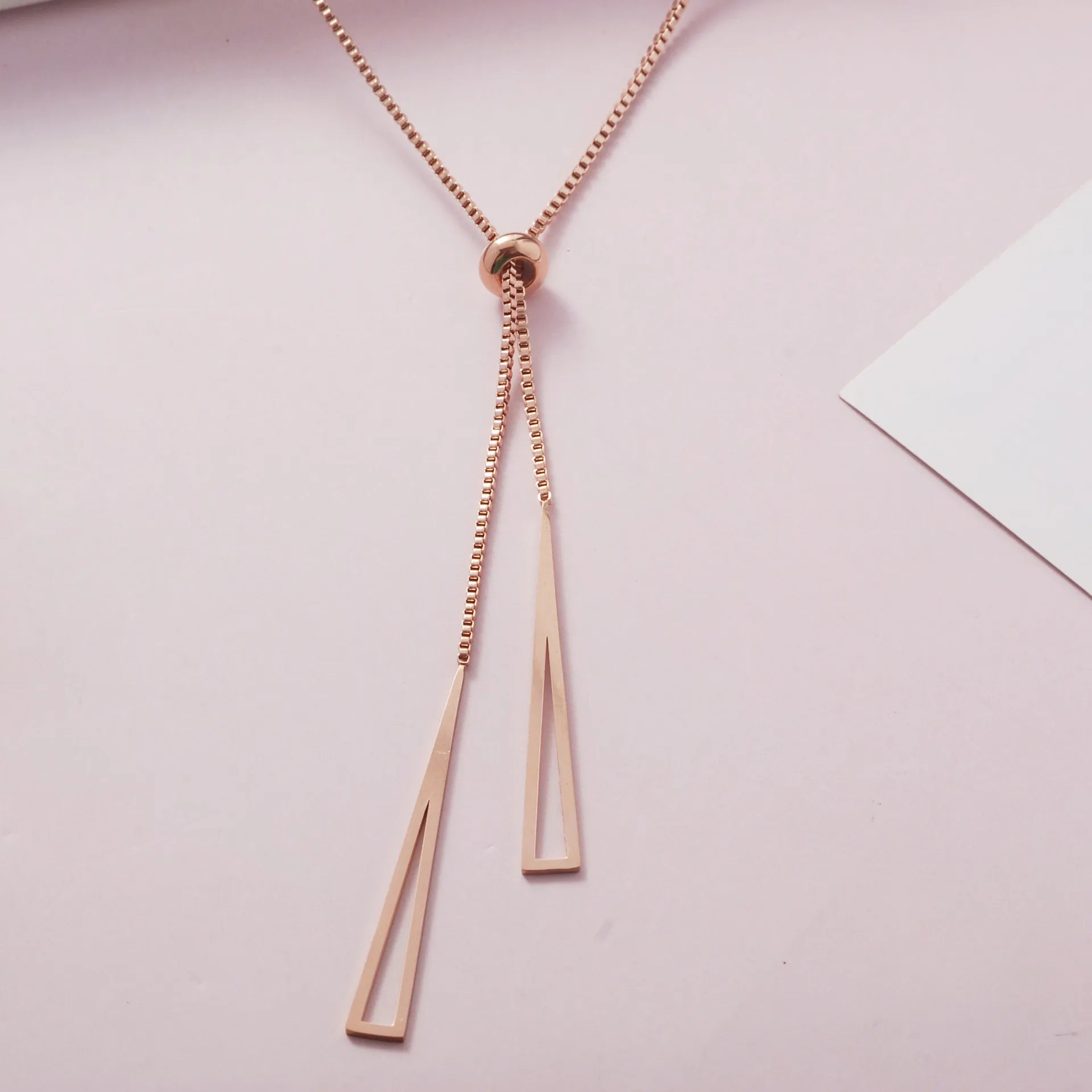 Simple Stainless Steel Rose Gold Triangle Necklace Geometric Double Triangle Pendant Necklace