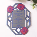 New Design Floral  Paper Menu Card with Die Cut Pattern and Blue Foil Text for Wedding & Birthday Party Event