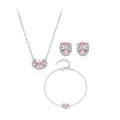Sweet Pink Zircon Fashion Jewelry Set 925 Sterling Silver Full Diamond Necklace Earrings Bracelet Three-piece Set for Gifts