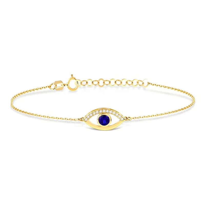 Milskye Gold Plated 18k Jewelry 925 Silver Half Pave Diamond Sapphire Evil Eye Bracelet