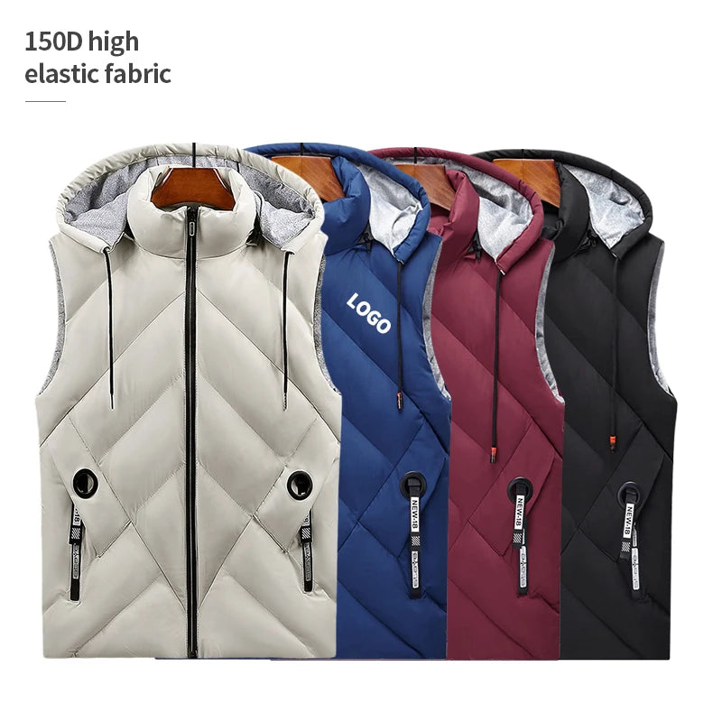 150D High Elastic Fabric Hooded Sleeveless Jacket Puffer Vest Men