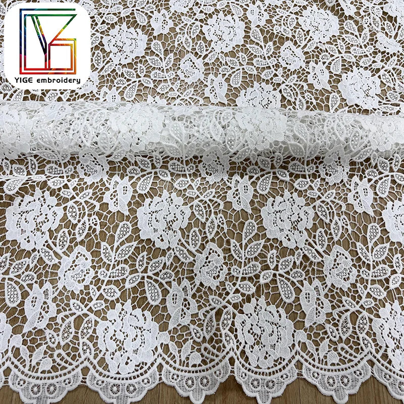White African Bridal Wedding Decoration Materials Guipure Lace Fabric Nigerian Cord Embroidery Lace Fabric