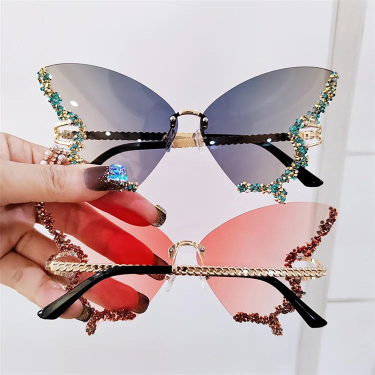 Women Custom Logo Luxury Shades Sunglasses Diamond Butterfly Sunglasses Butterfly Rhinestone Sunglasses Women Y2K Eyewear