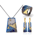 C8209 Abiding Jewelry Morden Style Landscape Diffusion Sapphire Fashion Ring Silver 925 Sterling Women Jewelry Set