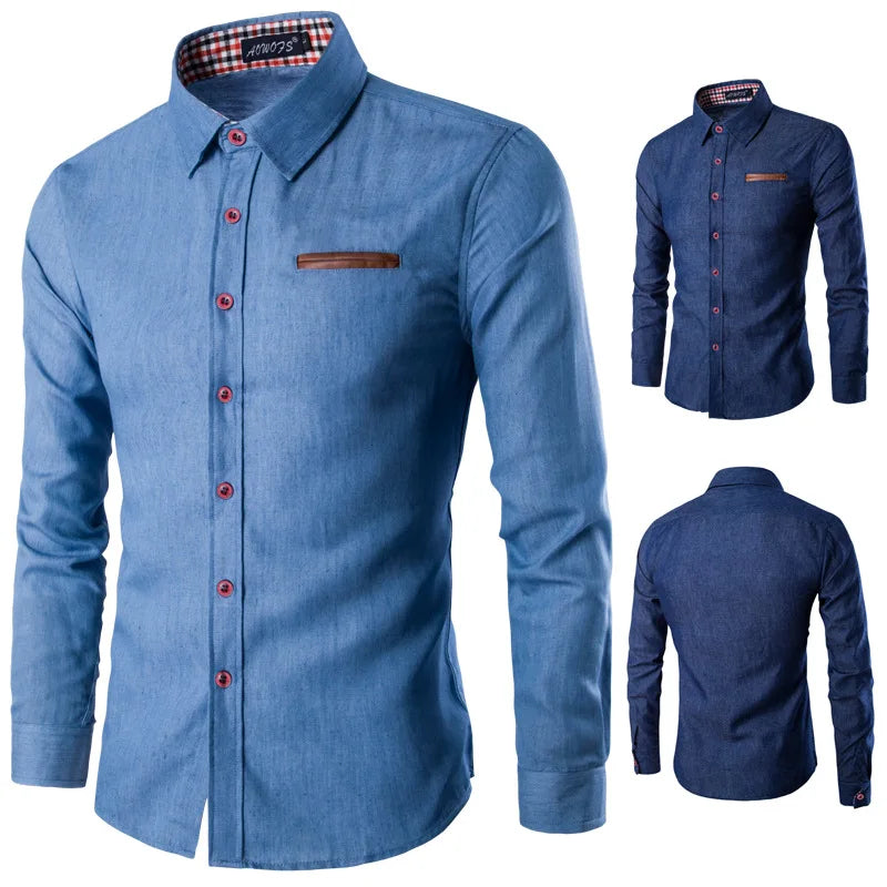 Spring and Autumn Hot 2025 Wholesale Casual Shirts for Man Slim Fit Blue Jean Shirt
