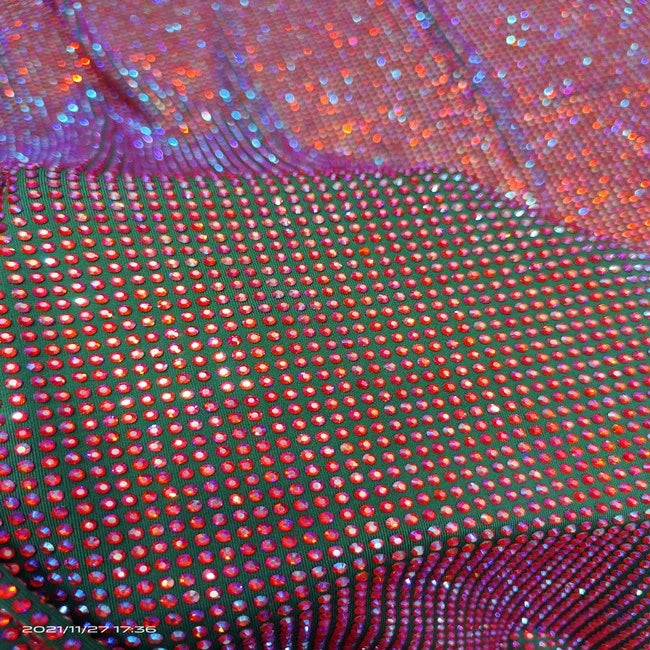 Wholesale Elegant Sparkling Siam Crystal Rhinestone Dress Fabric Soft Stretch Fabric for Dress