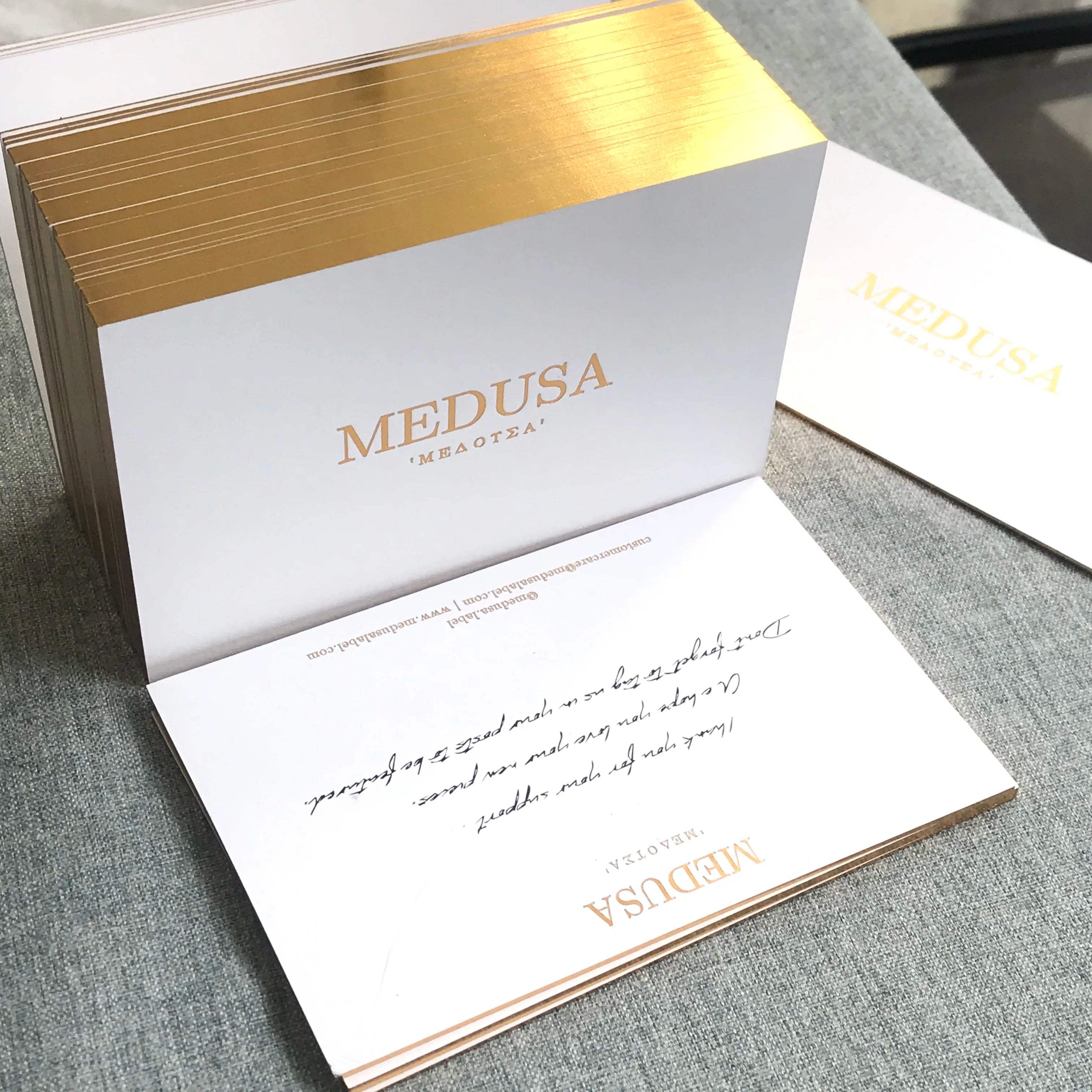 Free Design 700gsm Foiled Edge White Cardboard Embossed Business Cards with Golden Edge