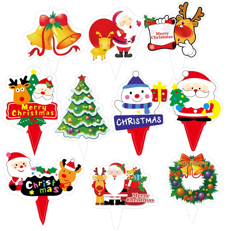 Christmas Cake Topper Set-50pcs Santa Claus and Tree Decorations Baking Supplies with Numerical Shape