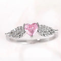 CAOSHI Elegant Angel's Wings Shaped Heart Design Pink Crystal Cubic Zirconia Finger Rings for Women Wedding Silver Plated Rings